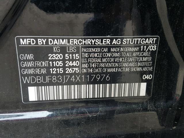 WDBUF83J74X117976 - 2004 MERCEDES-BENZ E 500 4MAT BLACK photo 10