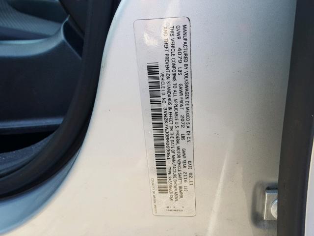 3VW2K7AJ0BM069061 - 2011 VOLKSWAGEN JETTA BASE SILVER photo 10
