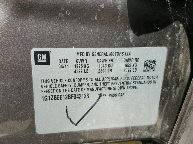 1G1ZB5E12BF342123 - 2011 CHEVROLET MALIBU LS Boz foto 10