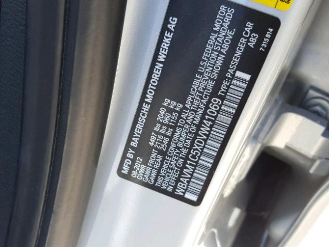 WBAVM1C5XDVW41069 - 2013 BMW X1 SDRIVE2 SILVER photo 10