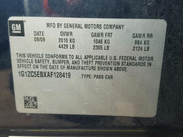 1G1ZC5EBXAF128419 - 2010 CHEVROLET MALIBU 1LT 蓝色 照片 10