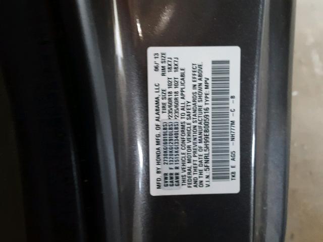 5FNRL5H99EB005916 - 2014 HONDA ODYSSEY TO GRAY photo 10