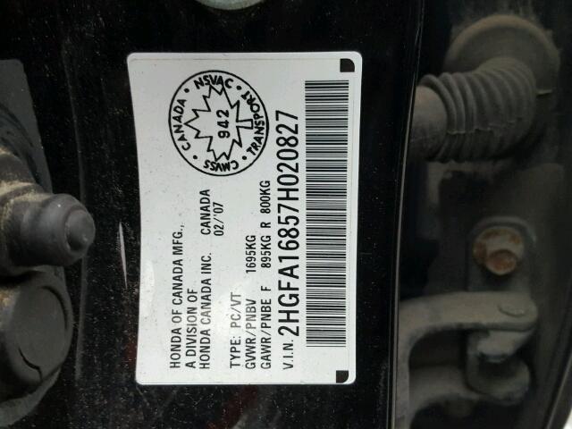 2HGFA16857H020827 - 2007 HONDA CIVIC EX შავი ფოტო 10