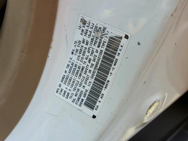 SHSRD789X6U421069 - 2006 HONDA CR-V WHITE photo 10