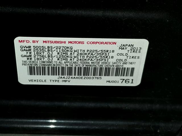 JA4JZ4AX0EZ003765 - 2014 MITSUBISHI OUTLANDER BLACK photo 10