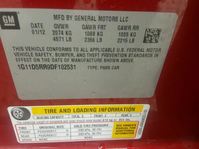 1G11D5RR9DF102531 - 2013 CHEVROLET MALIBU 1LT წითელი ფოტო 10