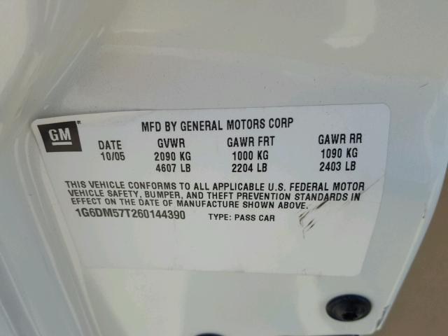 1G6DM57T260144390 - 2006 CADILLAC CTS WHITE photo 10