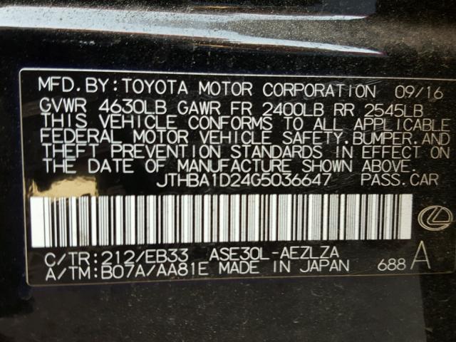 JTHBA1D24G5036647 - 2016 LEXUS IS 200T BLACK photo 10