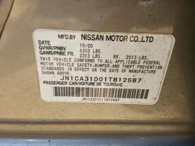 JN1CA31D01T812687 - 2001 NISSAN MAXIMA GXE SILVER photo 10