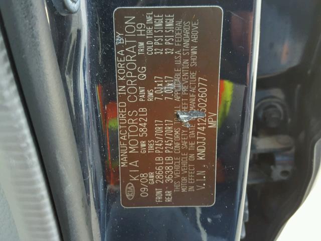 KNDJJ741295026077 - 2009 KIA BORREGO LX BLUE photo 10