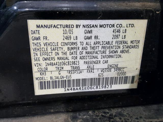 1N4BA41E06C819823 - 2006 NISSAN MAXIMA SE BLACK photo 10