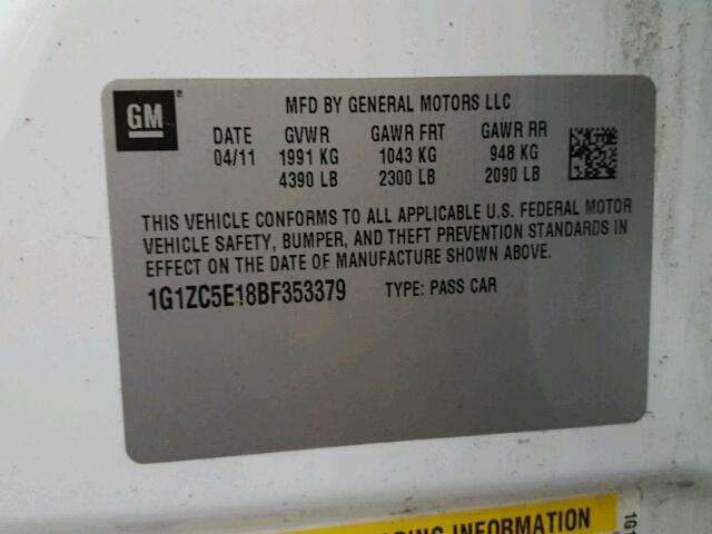 1G1ZC5E18BF353379 - 2011 CHEVROLET MALIBU 1LT 白色 照片 10