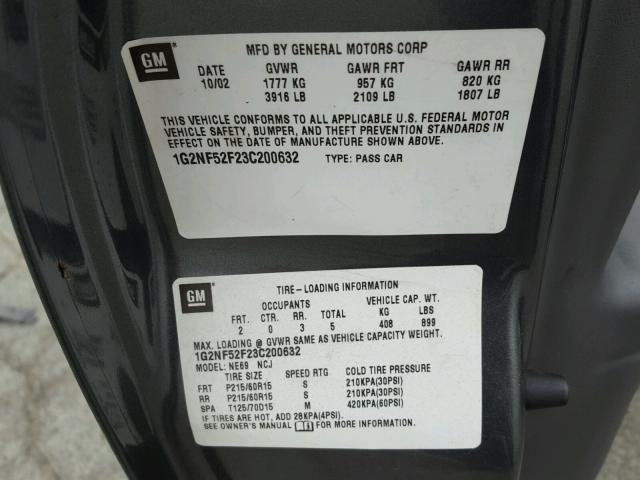 1G2NF52F23C200632 - 2003 PONTIAC GRAND AM S GRAY photo 10