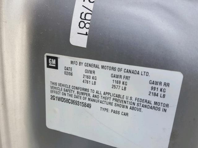 2G1WD58C069315849 - 2006 CHEVROLET IMPALA SUP 银色 照片 10