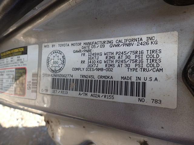 5TEUX42N89Z662774 - 2009 TOYOTA TACOMA ACC SILVER photo 9