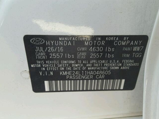 KMHE24L11HA048605 - 2017 HYUNDAI SONATA HYB WHITE photo 10