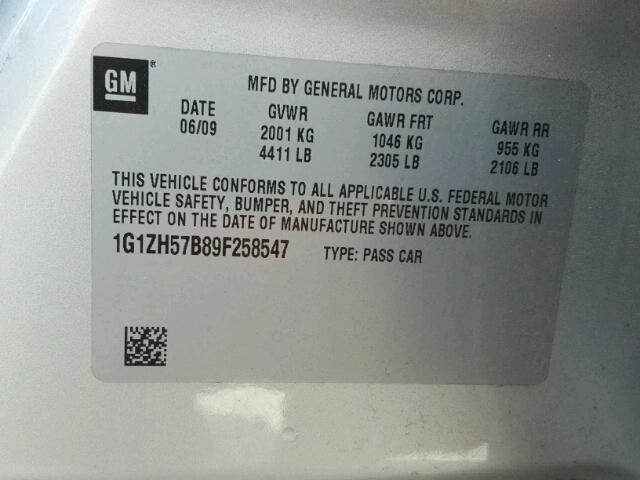 1G1ZH57B89F258547 - 2009 CHEVROLET MALIBU SILVER photo 10