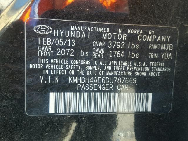 KMHDH4AE6DU787669 - 2013 HYUNDAI ELANTRA GL BLACK photo 10