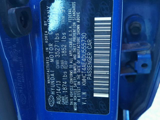 KMHCT4AE4DU555730 - 2013 HYUNDAI ACCENT BLUE photo 10