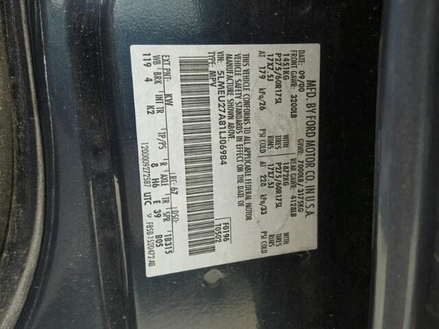 5LMEU27A81LJ06984 - 2001 LINCOLN NAVIGATOR BLUE photo 10