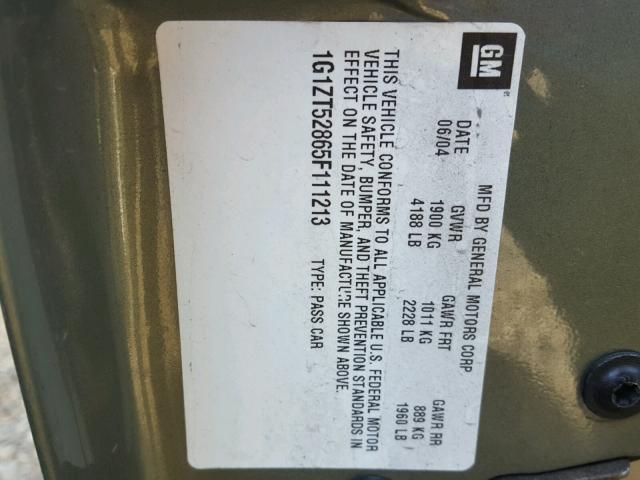 1G1ZT52865F111213 - 2005 CHEVROLET MALIBU LS Yaşıl foto 10