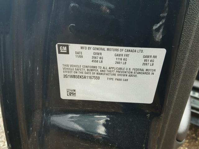 2G1WB5EK5A1167559 - 2010 CHEVROLET IMPALA 黑色 照片 10