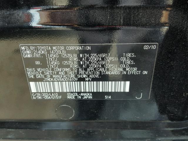 JTMDK4DV8AD016109 - 2010 TOYOTA RAV4 BLACK photo 10