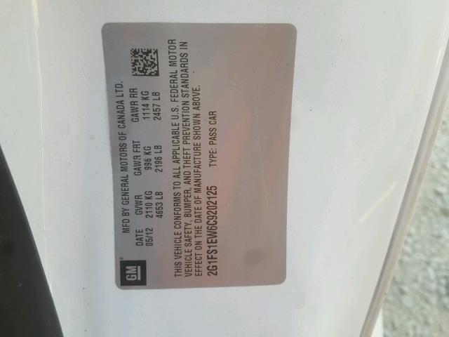 2G1FS1EW6C9202125 - 2012 CHEVROLET CAMARO SS Blanco foto 10