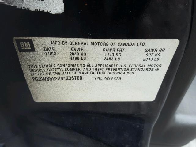 2G2WS522241236700 - 2004 PONTIAC GRAND PRIX BLACK photo 10