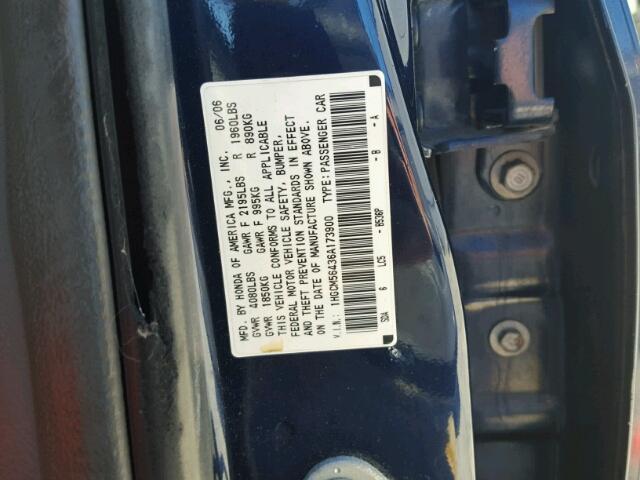 1HGCM56436A173900 - 2006 HONDA ACCORD BLUE photo 10