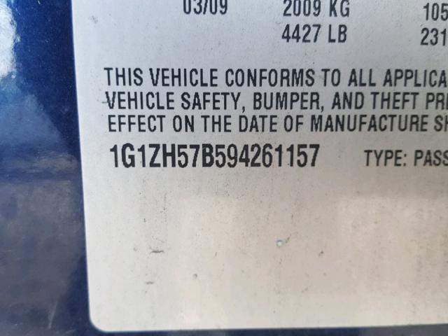 1G1ZH57B594261157 - 2009 CHEVROLET MALIBU 1LT 蓝色 照片 10