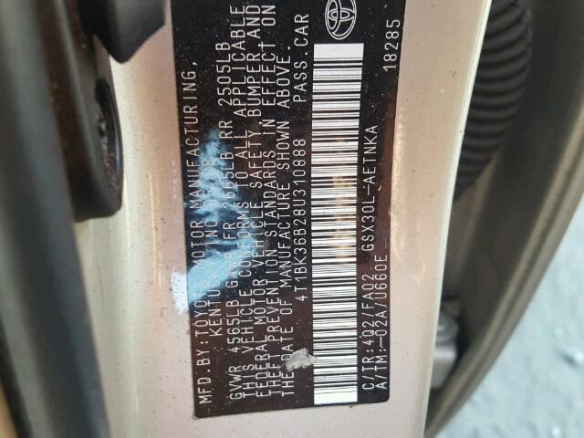 4T1BK36B28U310888 - 2008 TOYOTA AVALON XL GOLD photo 10