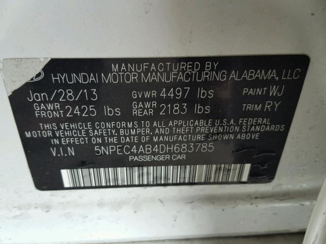 5NPEC4AB4DH683785 - 2013 HYUNDAI SONATA SE WHITE photo 10