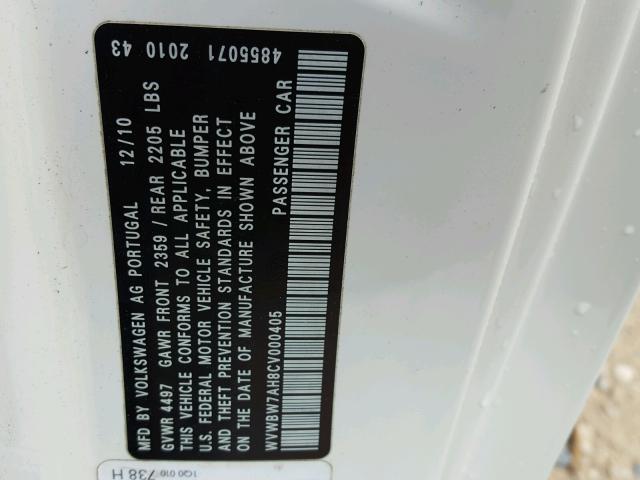 WVWBW7AH8CV000405 - 2012 VOLKSWAGEN EOS KOMFOR 白色 照片 10