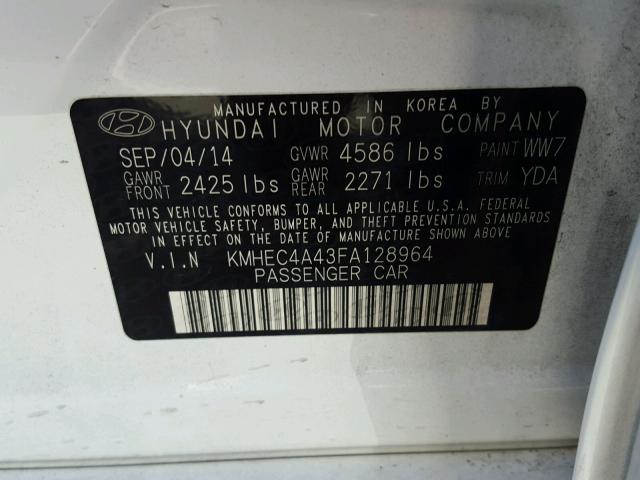 KMHEC4A43FA128964 - 2015 HYUNDAI SONATA HYB WHITE photo 10