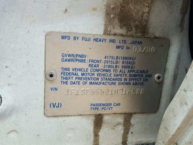 JF1SF65621H712588 - 2001 SUBARU FORESTER S WHITE photo 10