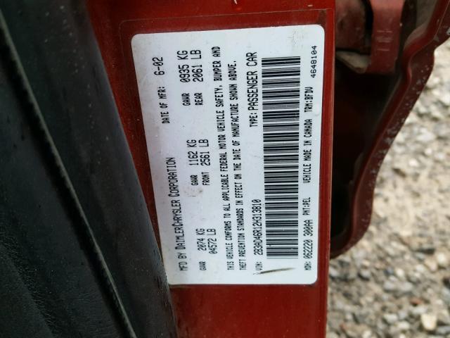 2B3AD46R12H313810 - 2002 DODGE INTREPID S წითელი ფოტო 10