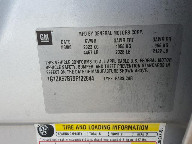 1G1ZK57B79F132844 - 2009 CHEVROLET MALIBU LTZ 银色 照片 10