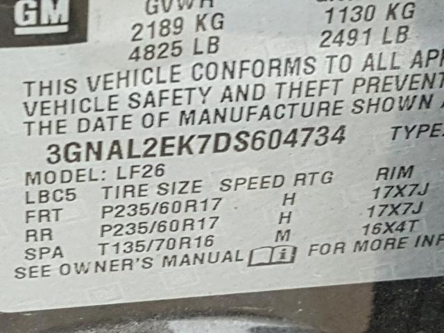 3GNAL2EK7DS604734 - 2013 CHEVROLET CAPTIVA LS 黑色 照片 10