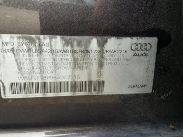 WAUNF78P96A042715 - 2006 AUDI A3 2.0 PRE GRAY photo 10