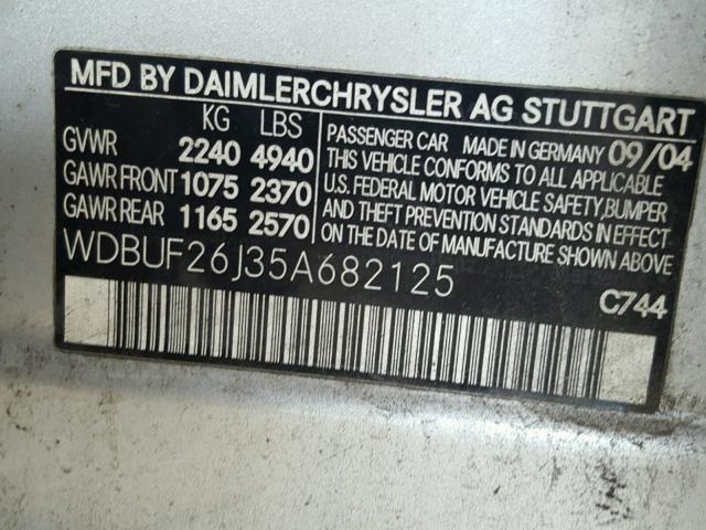 WDBUF26J35A682125 - 2005 MERCEDES-BENZ E 320 CDI SILVER photo 10