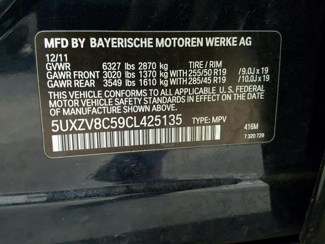 5UXZV8C59CL425135 - 2012 BMW X5 XDRIVE5 BLUE photo 10