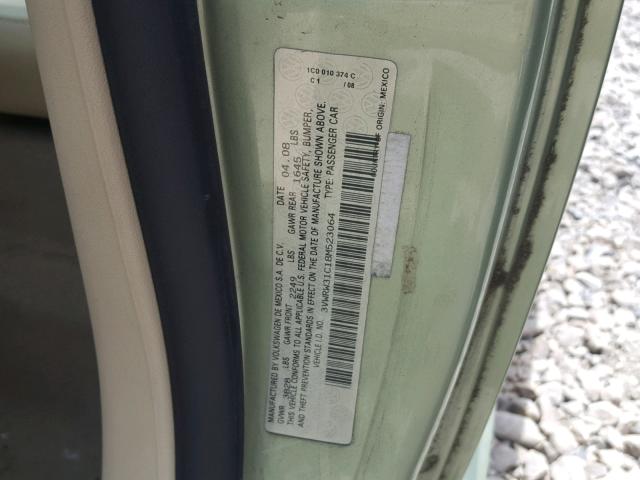 3VWRW31C18M523064 - 2008 VOLKSWAGEN NEW BEETLE GREEN photo 10