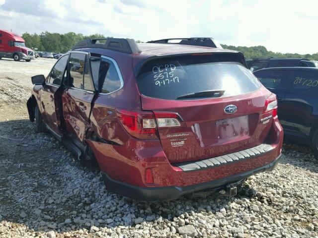 4S4BSAAC8H3235575 - 2017 SUBARU OUTBACK 2. BURGUNDY photo 3