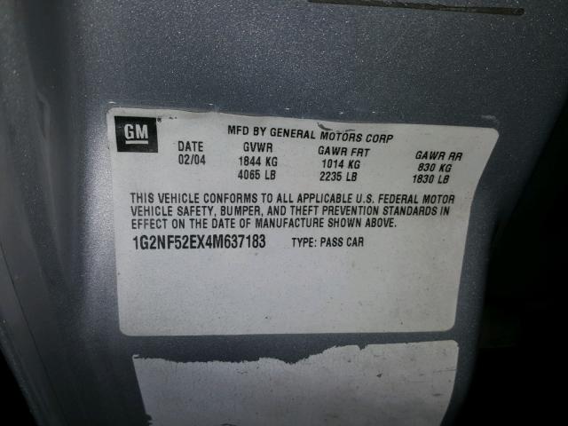 1G2NF52EX4M637183 - 2004 PONTIAC GRAND AM S SILVER photo 10