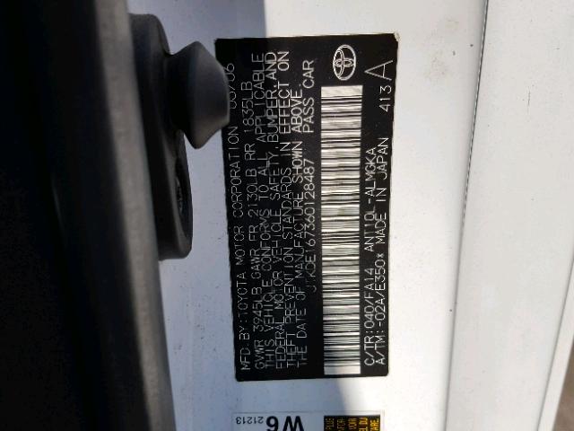 JTKDE167360128487 - 2006 TOYOTA SCION TC 白色 照片 10