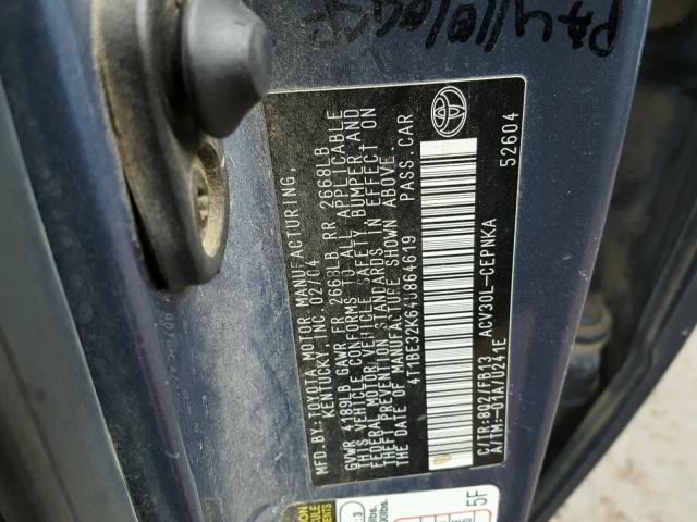 4T1BE32K64U864619 - 2004 TOYOTA CAMRY LE BLUE photo 10