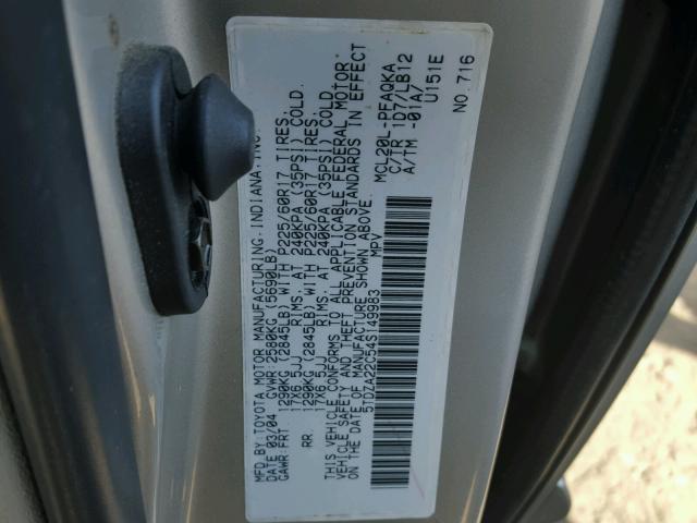 5TDZA22C54S149983 - 2004 TOYOTA SIENNA XLE GRAY photo 10