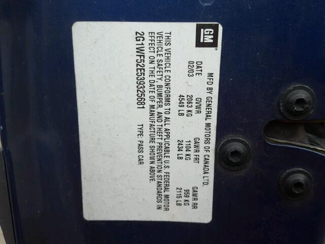 2G1WF52E539325681 - 2003 CHEVROLET IMPALA 蓝色 照片 10