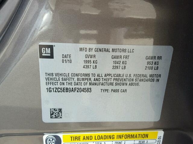 1G1ZC5EB9AF204583 - 2010 CHEVROLET MALIBU 1LT GRAY photo 10